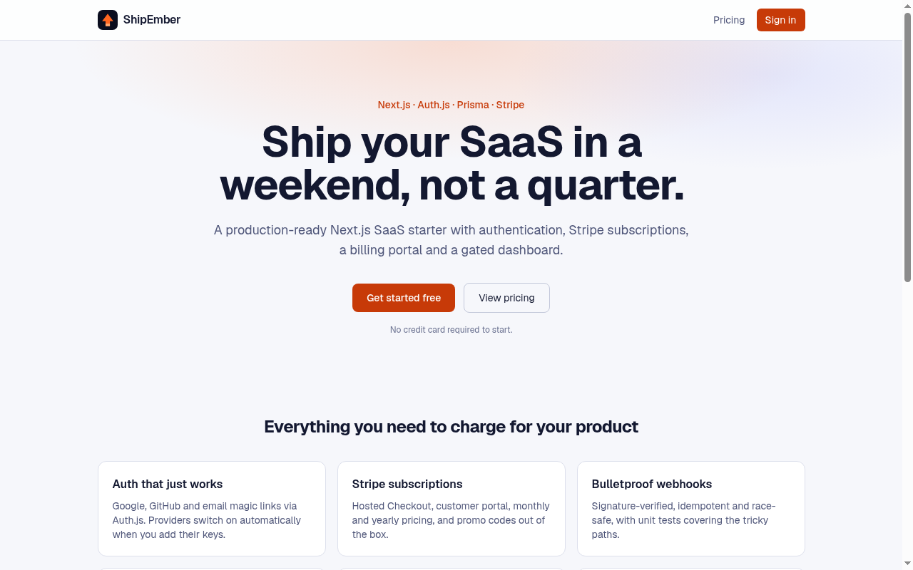 ShipEmber landing page screenshot